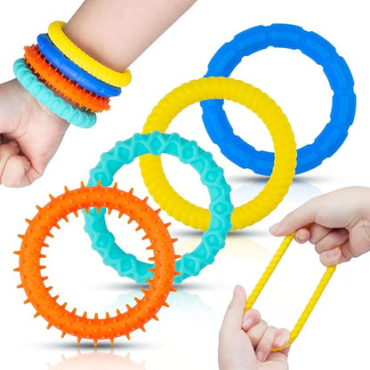 Stretchy Sensory Fidget Toys for Kids: 4 Pack Wearable Fidget Bracelets | Calming Toys for Autism Children ADHD Special Needs | Quiet Travel Toys for Toddlers Boys Girls | Fidgets for Hand