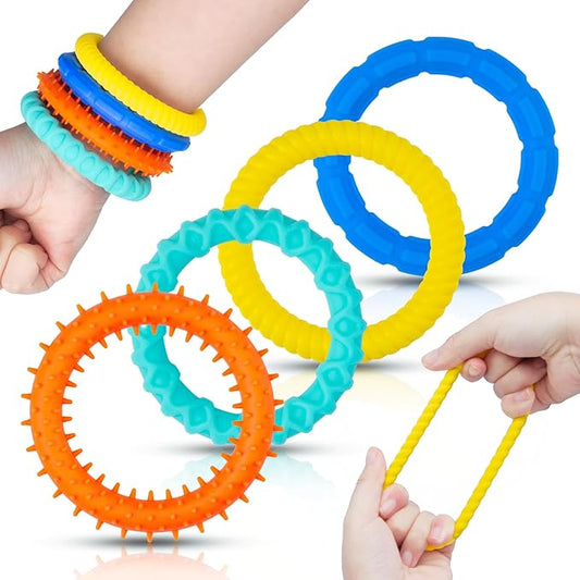 Stretchy Sensory Fidget Toys for Kids: 4 Pack Wearable Fidget Bracelets | Calming Toys for Autism Children ADHD Special Needs | Quiet Travel Toys for Toddlers Boys Girls | Fidgets for Hand
