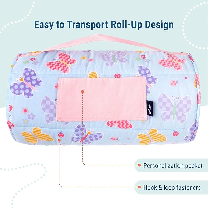 Wildkin Original Nap Mat with Reusable Pillow for Boys & Girls, Perfect for Elementary Daycare Sleepovers, Features Hook & Loop Fastener, Cotton Blend Materials Nap Mat for Kids