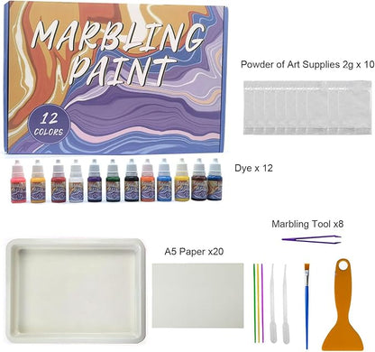 Ysguyyz 12 Colors Water Marbling Paint Kit for Kids Ages 6 7 8 9 10 11 12 | Fun Arts and Crafts Set for Boys & Girls for Creative Play