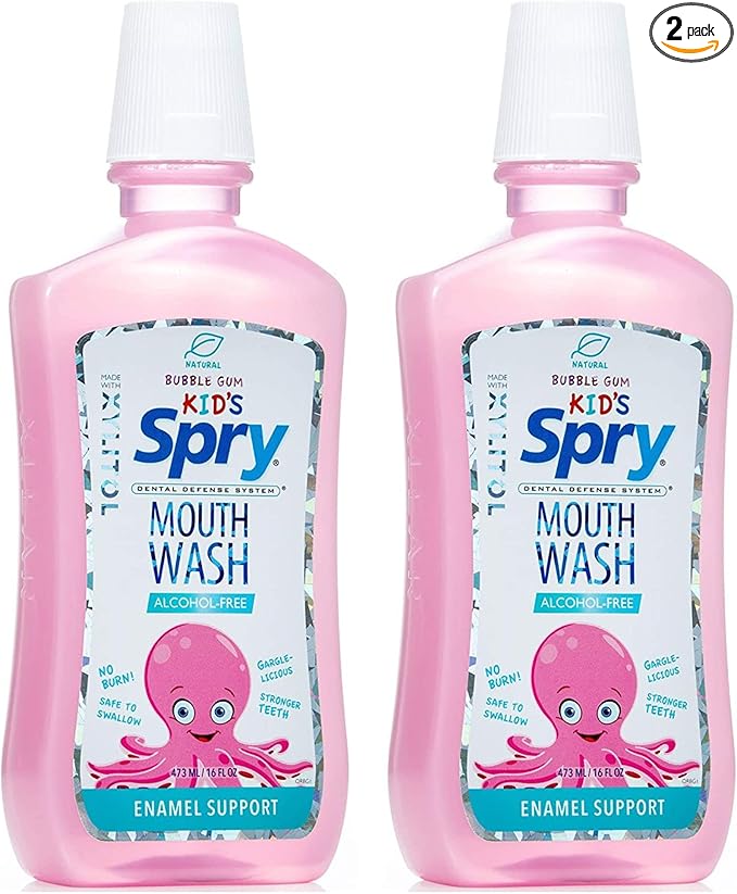 Spry Xylitol Mouthwash Fluoride Free with Enamel Support, Gentle, Natural Bubble Gum - 16 fl oz (Pack of 2)