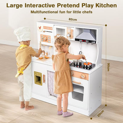 Kids Play Kitchen Set - Toys for 2 3 4 5 Year Old Boy Girl Christmas Birthday Gifts - Wooden Play Kitchen Set with Play Food Toy and Kitchen Accessories, Pretend Play for Kids Toys Age 3+
