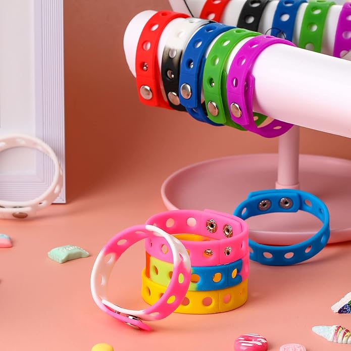 MTLEE 12 Pieces Silicone Wristbands Adjustable Rubber Bracelets Colorful Cute Charm Bracelets with Holes for Shoe Charm Boys Girls Birthday Party Award