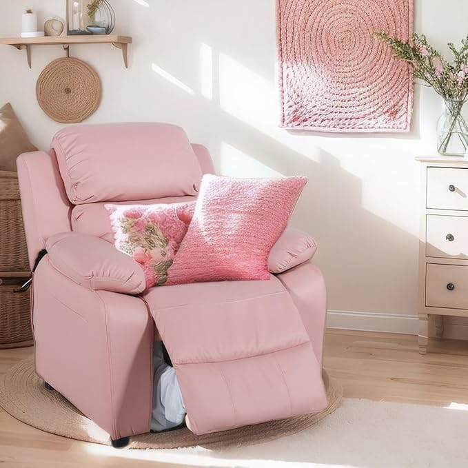 Macaron Kids Reclining Chair Recliner Dual Storage Armrest Leather Sofa Toddler Youth Children Child Ages 2-8