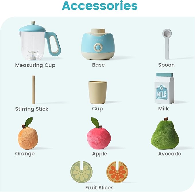 ROBUD Toy Juicer, Pretend Play Kitchen Appliance for Kids with 9 pcs Accessories, Toys-Fruit Juicer Maker with Realistic Light and Sound, Boys & Girls Toys Ages 3+