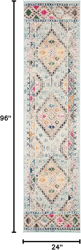 SAFAVIEH Madison Collection Runner Rug - 2' x 8', Blue & Yellow, Boho Diamond Distressed Design, Non-Shedding & Easy Care, Ideal for High Traffic Areas in Living Room, Bedroom (MAD418K)