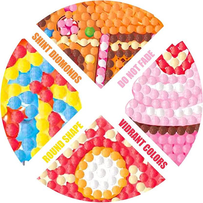 Gem Diamond Art Painting Stickers Kit for Kids,5D Diamond Mosaic Stickers by Numbers Kits Crafts Set for Children, Boys and Girls,Creative Handmade Art Craft Decorations Gift (Cake)