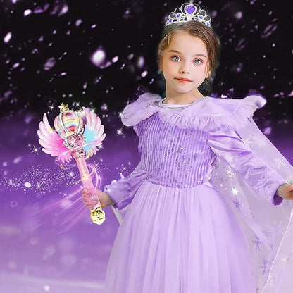 Light Up Snowflake Wand with Spinning LEDs and Sound Magic Princess Toys for Kids Girls Birthday Cosplay Party Favors, Pink