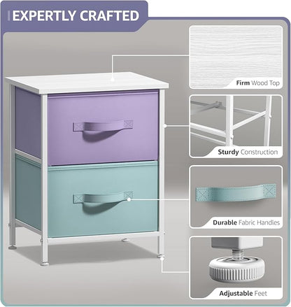 Sorbus Nightstand with 2 Drawers - Kids Bedside Furniture End Table Night Stand - Steel Frame, Wood Top & Easy Pull Fabric Bins - Dresser & Chest for Home, Bedroom Accessories, Office & Dorm (2 Pack)