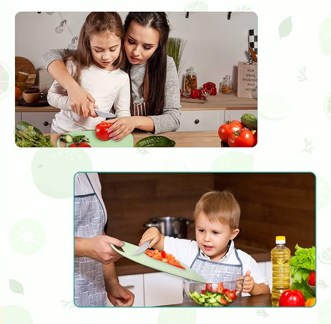 Suhctuptx 14 Pieces Wooden Kids Kitchen Knife Set with Gloves Cutting Board Fruit Vegetable Crinkle Cutters Serrated Edges Plastic Toddler Knifes for Real Cooking Kid Safe Knives - Crocodile
