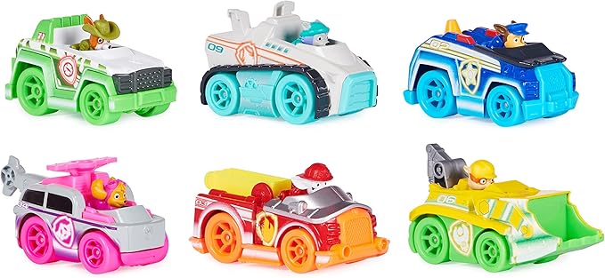Paw Patrol, True Metal Neon Rescue Vehicle Gift Pack of 6 Collectible Die-Cast Toy Cars, 1:55 Scale, Kids Toys for Boys and Girls Ages 3 and up