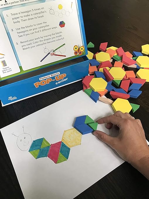 hand2mind Pattern Blocks Pop-Up Learning Activity Center, Create and Play Pattern Blocks, Foam Shapes, 3D Shapes Manipulatives, Geometric Shapes for Kids, Learning Shapes for Kindergarten