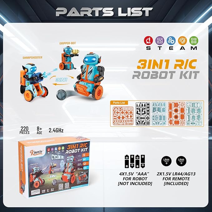 STEM Circuits Robot Building Toys for Kids Ages 8-12+ Year Old, 3 in 1 Remote Control & Programming Robotics Kit, Electric Science Projects Set, Ideal Gift for Boys Ages 12-16