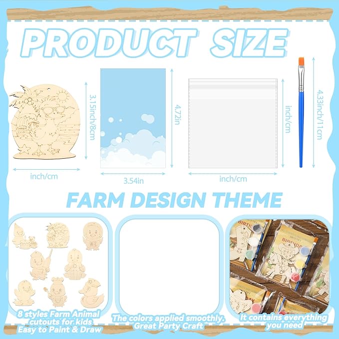 Saypacck 24 Pcs Duck Party Favors Wooden Painting Craft Kits Birthday Party Supplies with Organza Bag for Goodie Bags Fillers Adult Thank You Gifts