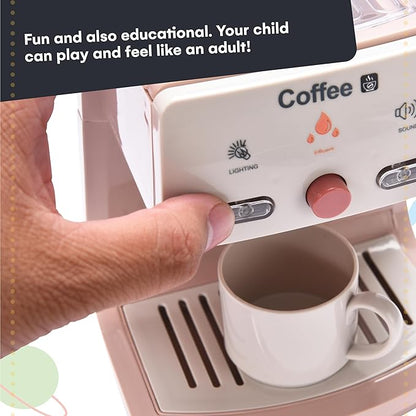 Kidzlane Kids Coffee Maker Playset - Toy Espresso Machine - Play Toy Coffee Maker and Pretend Coffee Set with Realistic Action, Light and Sound - Kids Coffee Play Real Set