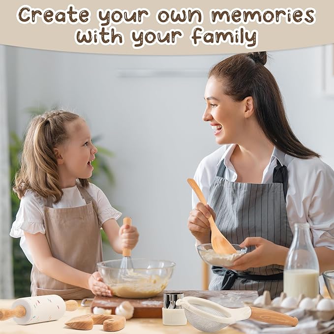 Wooden Kids Safe Knife and Kids Baking Set for Real Cooking, 10 Pcs Montessori Kitchen Tools,Toddler Knife Set Ideal for Cooking and Baking