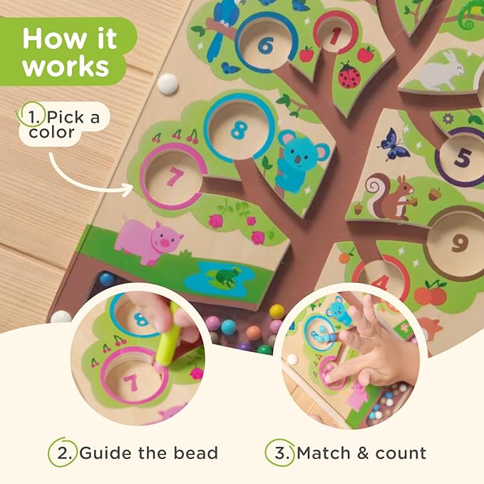 Nene Toys Color Tree Maze – Montessori Magnetic Board for Toddlers 2 3 4 5 Years – Wooden Color & Number Sorting Game – Fine Motor Skills Toy for Preschool Kids – Travel Busy Board Educational Toy