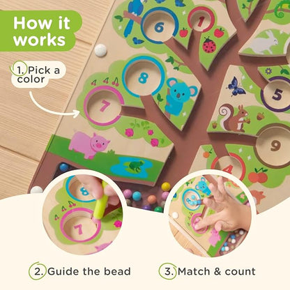 Nene Toys Color Tree Maze – Montessori Magnetic Board for Toddlers 2 3 4 5 Years – Wooden Color & Number Sorting Game – Fine Motor Skills Toy for Preschool Kids – Travel Busy Board Educational Toy