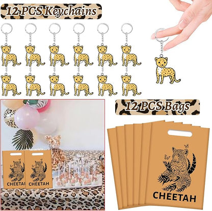 Cheetah Party Favors Cheetah Theme Slap Bracelets Key Chains Badge Temporary Tattoos Gift Bags for Kids Jungle Leopard Cheetah Birthday Party Baby Shower Safari Party Supplies