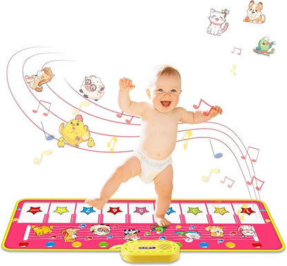 Floor Piano Mat for Toddlers, M SANMERSEN Kids Sensory Educational Dancing Keyboard Musical Mat, Animal Touch Play mat, Toddler Toys for 1 2 3 Year Old Girl Gifts