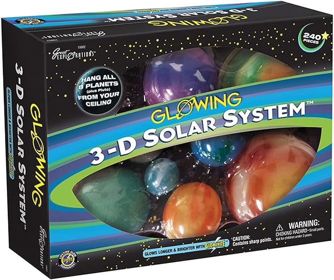 Great Explorations | 3-D Solar System Glow In The Dark Ceiling Hanging Kit 3D Planets and Star Stickers Create the Milky Way Teach Science STEM