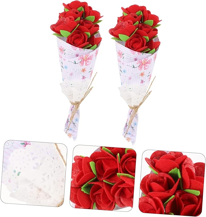 Beavorty 2 Sets Bouquet Material Package Flower Crafts for Kids DIY Felt Flower Kit Valentines Day DIY Kid Toys Unique DIY Bouquet Supply Child Rose Craft Pack Non-Woven