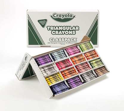 Crayola Triangular Crayon Classpack, 16 Assorted Toddler Crayons, Anti Roll, Bulk School Classroom Essentials, Preschool & Kindergarten Must Haves 256 Count (Pack of 2)