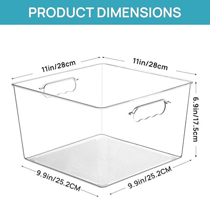 Vtopmart 10 Pack Extra Large Clear Plastic Storage Bins,11x11 Cube Acrylic Organizer Square Containers with Handle for Pantry,Closet,LaundryRoom,Kitchen,Bathroom,UnderSink Organization
