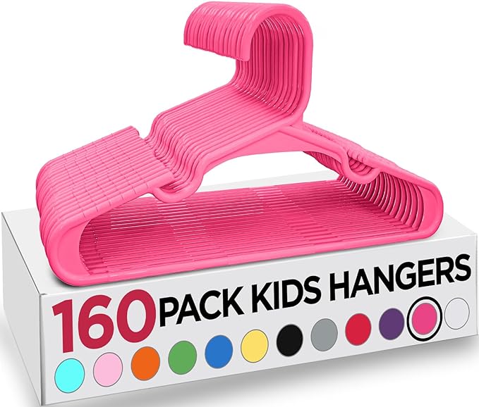 Utopia Home 160 Pack Kids Hangers - 11.5 Inch Plastic Baby Hangers for Closet - Childrens Hangers for Clothes & Infant Hangers for Closet - Ideal for Everyday Standard Use (Pink)