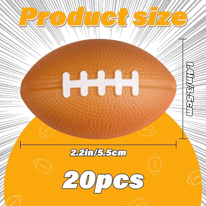 Hxezoc Mini Football Stress Balls 20 Packs Football Foam Sports Balls Small Squeeze Anxiety Bulk Toy Ball for Kids Football Birthday Party, School Carnival Party Supplies