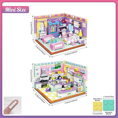Friends House Building Block, Girls Mini Kitchen Bedroom Friendship Duplex Apartment Creative Playhouse Bricks Kit 2 Sets Birthday Gifts for Adults Old Kids Daughter Teens 8-12 6-12 7-9