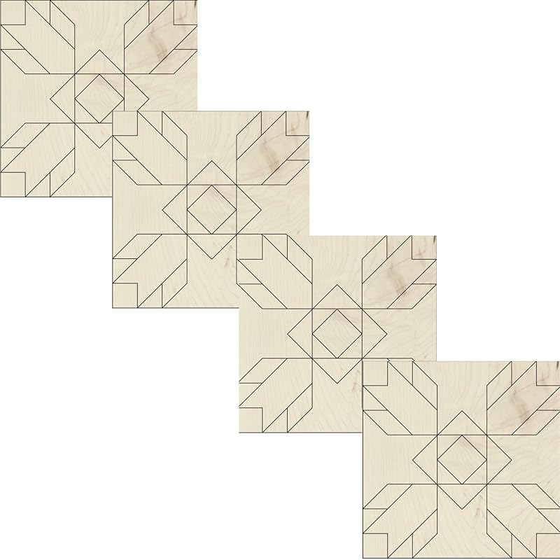 Mini Unfinished Barn Quilt Square Wooden Sign, Small Country Decor Canvas Quilts Blocks Bulk Set of 4 (3 inches, Tulip)