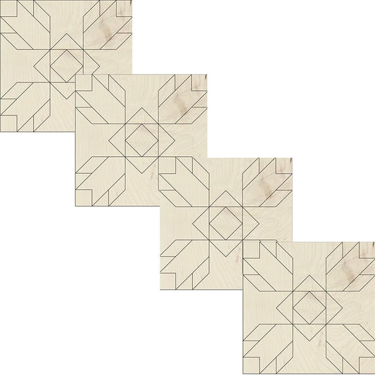 Mini Unfinished Barn Quilt Square Wooden Sign, Small Country Decor Canvas Quilts Blocks Bulk Set of 4 (3 inches, Tulip)