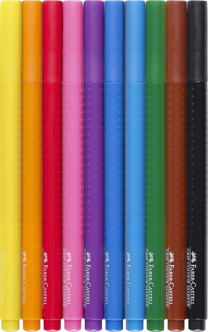 Faber-Castell GRIP Color Markers - 10 Washable Fineline Markers