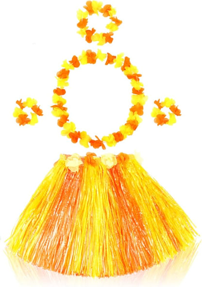 Fortuning's JDS Girl's Hawaiian Hula Grass Skirt for Party Outfits Kids Flowers Costume for Luau Tropical Beach Party Decor