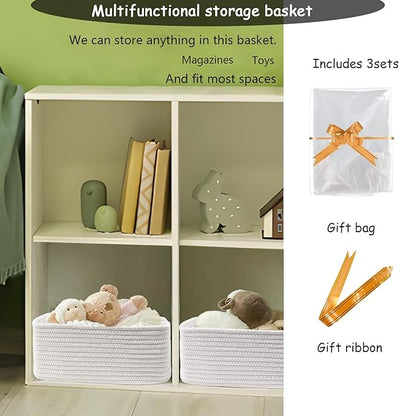 COMFY-HOMI 11.5"x7.5"x4.7" Storage Baskets for Organizing | Cotton Rope Woven Basket | Toy Storage Bin Box | Basket for Shelves, Closet Organizer Bin, Decorative Closet Shelf, 3 Pack, All white