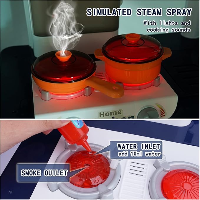 Kids Play Kitchen Toy Playset, Toddler Kitchen Toy Accessories Set w/Remote Control, Real Sounds & Light, Play Sink & Pretend Steam, Birthday for Boy Girl 3 4 5 6 7 8 Year Old