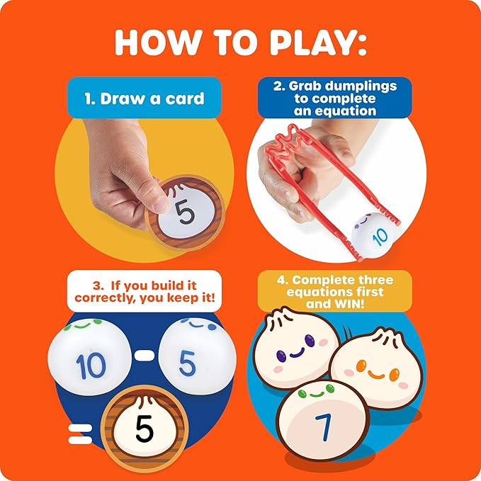 Learning Resources Dumpling Dash Fine Motor Math Game - Squishy Dumpling Toy, Montessori Counting Toys, Board Game, Play Food, Homeschool, Fine Motor Skills, Homeschool Preschool