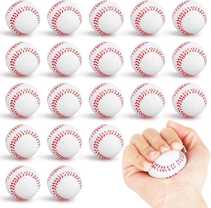 Hxezoc 20 Pieces Mini Baseball Stress Balls Baseball Party Favors Foam Sports Balls Small Squeeze Anxiety Bulk Toy Ball for Kids Birthday Party, School Reward Carnival Party Supplies