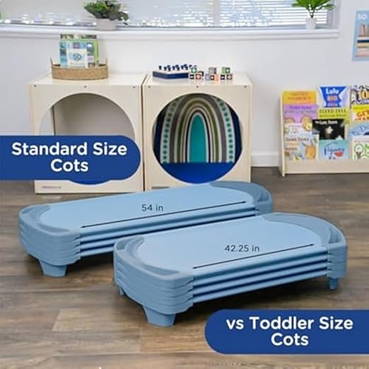 Children’s Factory SpaceLine Nap Cots, Kids Daycare and Preschool Sleeping Cot, Toddler Size, Set of 4, Wedgewood Blue
