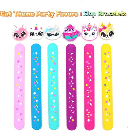 Cat Theme Slap Bracelets Party Favors- Cat Silicone Wristbands (6pack) for Boys&Girls Birthday&Cat Theme Party Supplies Carnival Prizes Suit Classroom Exchanging Gifts