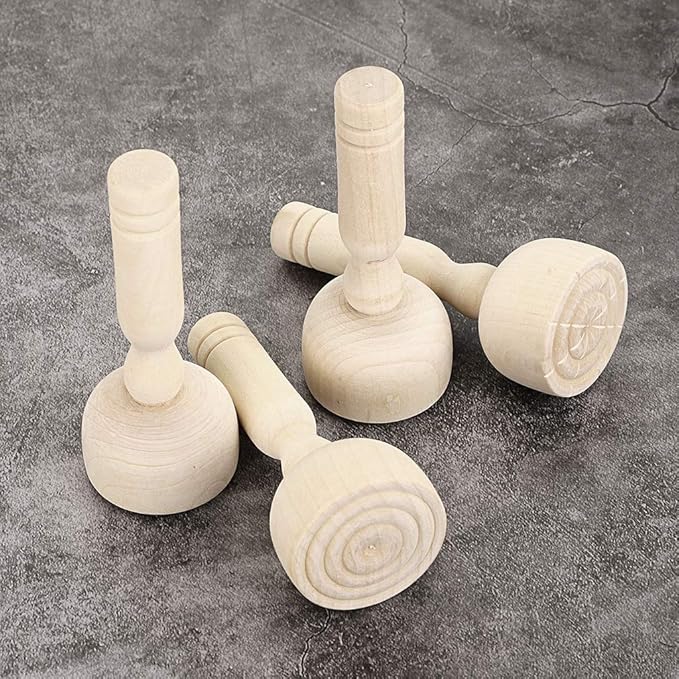 OwnMy Wooden Clay Stamp Set, Wood Playdough Handle Stamps, Wooden Handle Pottery Tools, Set of 4 Clay Modeling Pattern Kit
