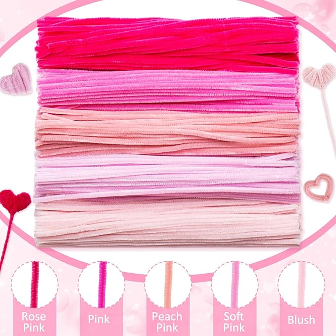 Peryiter 500 Pieces Pipe Cleaners Chenille Stems 12 Inch Craft Supplies Bulk for DIY Art and Craft Projects Creative Gift Wrapping Party Decorations(Pink,12 Inch)