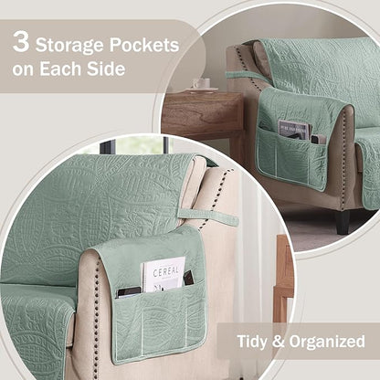 Sage Green Loveseat Covers for 2 Cushion Couch, Water Repellent Slip Covers for Loveseat, Washable Love Seat Quilted Couch Covers, Pet Friendly Loveseat Slipcovers (Loveseat 48", Sage Green)