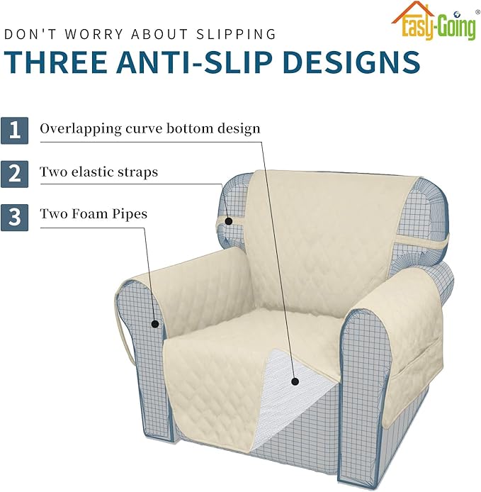 Easy-Going Sofa Slipcover Chair Cover Waterproof Couch Cover Washable Sofa Cover Non-Slip Fabric Furniture Protector with Pocket for Pets Covers Pets Kids Children Dog Cat (Chair, Ivory)
