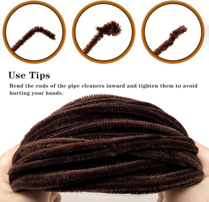 TOAOB 100pcs Pipe Cleaners Bulk Craft Supplies Dark Brown Chenille Stems 6mm x 12 Inch Fuzzy Pipe Cleaners for DIY Art Crafts Decorations