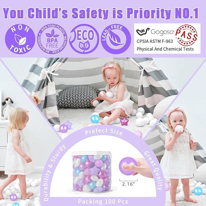 GOGOSO Ball Pit Balls,Plastics Balls for Ball Pit, Stars Hearts Shape for PastelBall for Toddlers Kids