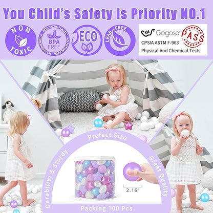 GOGOSO Ball Pit Balls,Plastics Balls for Ball Pit, Stars Hearts Shape for PastelBall for Toddlers Kids