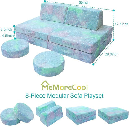 MeMoreCool Modular Glow Sofa for Kids, Colorful Star 8-Piece Convertible Foam Toddler Couch Play Set for Playroom and Children