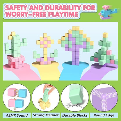 45PCS Magnetic Blocks - Toddler Girl Toys, Magnet Building Blocks, STEM Sensory Outdoor Autism Toys for 3-5 Year Old Boys & Girls, Magnetic Cubes Classroom Must Haves for Kids Ages 3+